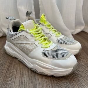 P448 Luke Women’s 40 White Gray Neon Leather Mesh Sneakers Comfort Sustainable